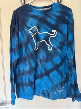 The Black Dog Blue Tie-Dye Long Sleeve Shirt with White Dog Logo | M